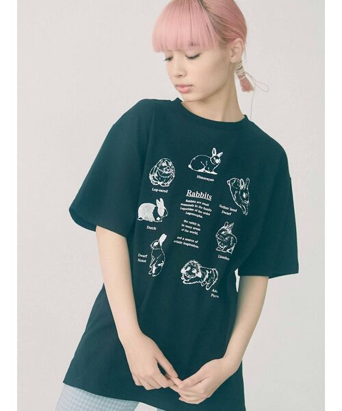 merry jenny(メリージェニー)の「うさぎ図鑑Tee(Tシャツ/カットソー・レディース・オフホワイト/ピンク/ブラック・FREE)」の7枚目の写真