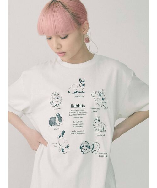 merry jenny(メリージェニー)の「うさぎ図鑑Tee(Tシャツ/カットソー・レディース・オフホワイト/ピンク/ブラック・FREE)」の12枚目の写真