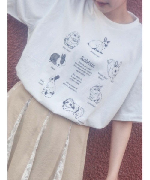 merry jenny(メリージェニー)の「うさぎ図鑑Tee(Tシャツ/カットソー・レディース・オフホワイト/ピンク/ブラック・FREE)」の2枚目の写真