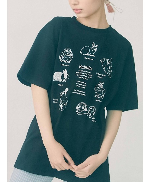 merry jenny(メリージェニー)の「うさぎ図鑑Tee(Tシャツ/カットソー・レディース・オフホワイト/ピンク/ブラック・FREE)」の3枚目の写真