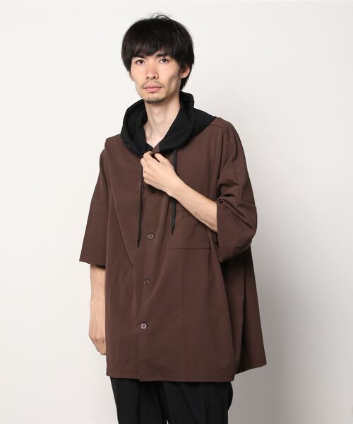 Bling Leads 梨地フードポンチョ配色半袖シャツ シャツ ブラウス Bling Leads ブリングリーズ のファッション通販 Zozotown