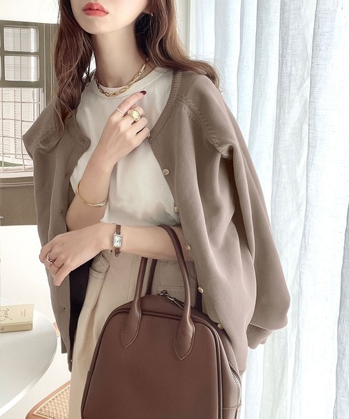 classicalelf（クラシカルエルフ）の「手に取った瞬間、ふわっ。前後2wayで楽しむ万能カーディガン（カーディガン/ボレロ・レディース・ブラック/ブラウン/グレー/グレイッシュベージュ/グリーン/ピンク/イエロー/アイボリー・MEDIUM/LARGE/X-LARGE/SMALL）」の15枚目の写真