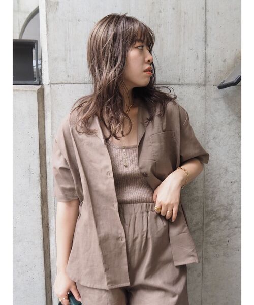 EVRIS（エヴリス）の「リネンブレンドハーフパンツ（その他パンツ・レディース・ブラウン/アイボリー・FREE）」の4枚目の写真