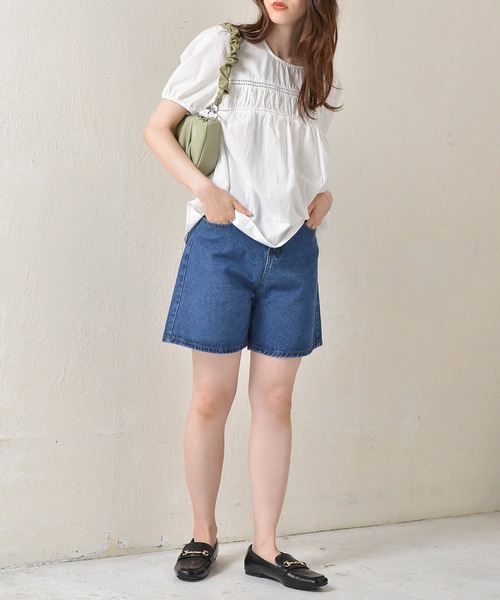 Monocoro toppi（モノコロトッピ）の「カラーデニムショートパンツ（デニムパンツ・レディース・ホワイト/ブルー/ブラック・M）」の19枚目の写真
