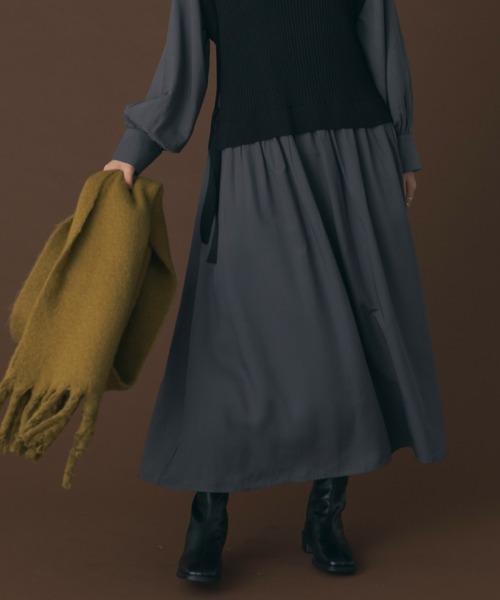 Aunt Marie's(アントマリーズ)の「ニットベストドッキングワンピース(ワンピース・レディース・ホワイト/チャコールグレー/ダークグリーン・FREE/S)」の18枚目の写真
