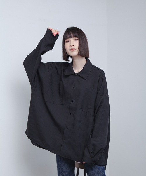 Nora Lily（ノラリリー）の「【Nora Lily】オーバーサイズ 長袖 シャツ（シャツ/ブラウス・メンズ・ブルー/ライトグレー/ブラック/パープル・FREE）」の6枚目の写真