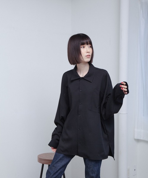 Nora Lily（ノラリリー）の「【Nora Lily】オーバーサイズ 長袖 シャツ（シャツ/ブラウス・メンズ・ブルー/ライトグレー/ブラック/パープル・FREE）」の7枚目の写真