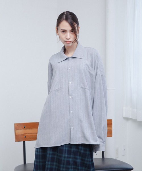 Nora Lily（ノラリリー）の「【Nora Lily】オーバーサイズ 長袖 シャツ（シャツ/ブラウス・メンズ・ブルー/ライトグレー/ブラック/パープル・FREE）」の18枚目の写真