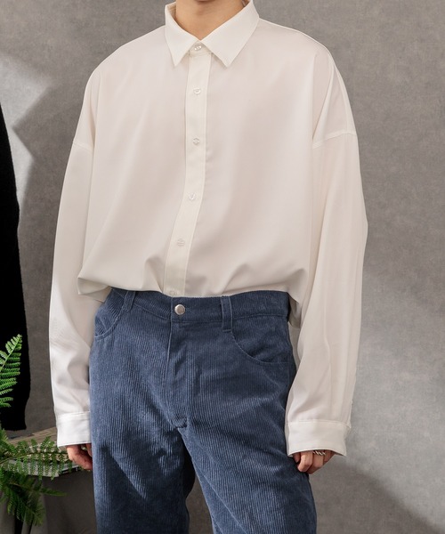 Adoon plain（アドーンプレーン）の「【Adoon plain】ドレープシャツ（シャツ/ブラウス・メンズ・オフホワイト/モカ/グリーン・LARGE/MEDIUM）」の2枚目の写真