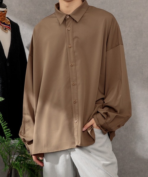 Adoon plain（アドーンプレーン）の「【Adoon plain】ドレープシャツ（シャツ/ブラウス・メンズ・オフホワイト/モカ/グリーン・LARGE/MEDIUM）」の3枚目の写真