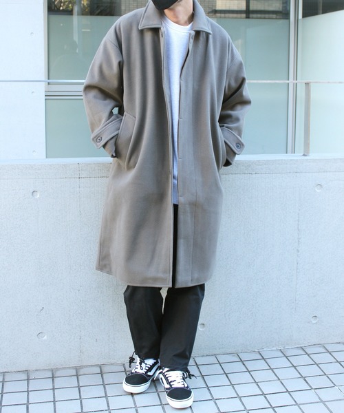yield(イールド)の「【yield select apparel】メルトン ステンカラーコート NSWJ-003(ステンカラーコート・メンズ・グレイッシュブルー/キャメル/クリーム/ブラック/スモーキーグリーン系/ダークネイビー/ブラック系その他・M/L/S/XL)」の5枚目の写真