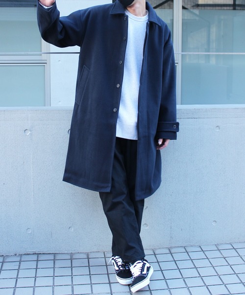 yield(イールド)の「【yield select apparel】メルトン ステンカラーコート NSWJ-003(ステンカラーコート・メンズ・グレイッシュブルー/キャメル/クリーム/ブラック/スモーキーグリーン系/ダークネイビー/ブラック系その他・M/L/S/XL)」の7枚目の写真