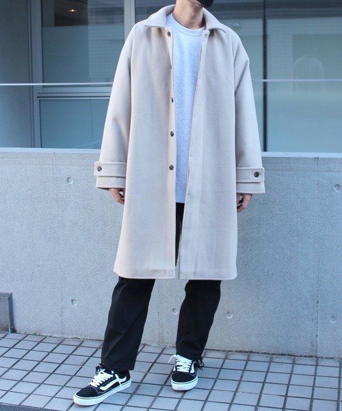 yield(イールド)の「【yield select apparel】メルトン ステンカラーコート NSWJ-003(ステンカラーコート・メンズ・グレイッシュブルー/キャメル/クリーム/ブラック/スモーキーグリーン系/ダークネイビー/ブラック系その他・M/L/S/XL)」の4枚目の写真