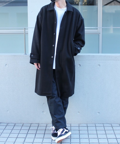 yield(イールド)の「【yield select apparel】メルトン ステンカラーコート NSWJ-003(ステンカラーコート・メンズ・グレイッシュブルー/キャメル/クリーム/ブラック/スモーキーグリーン系/ダークネイビー/ブラック系その他・M/L/S/XL)」の2枚目の写真
