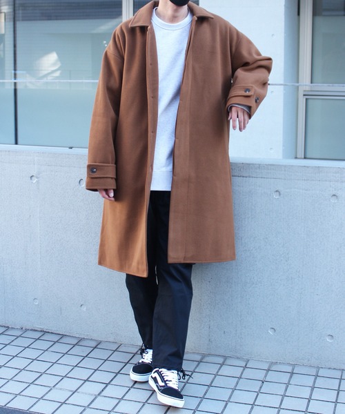 yield(イールド)の「【yield select apparel】メルトン ステンカラーコート NSWJ-003(ステンカラーコート・メンズ・グレイッシュブルー/キャメル/クリーム/ブラック/スモーキーグリーン系/ダークネイビー/ブラック系その他・M/L/S/XL)」の19枚目の写真