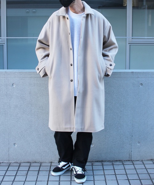 yield(イールド)の「【yield select apparel】メルトン ステンカラーコート NSWJ-003(ステンカラーコート・メンズ・グレイッシュブルー/キャメル/クリーム/ブラック/スモーキーグリーン系/ダークネイビー/ブラック系その他・M/L/S/XL)」の12枚目の写真
