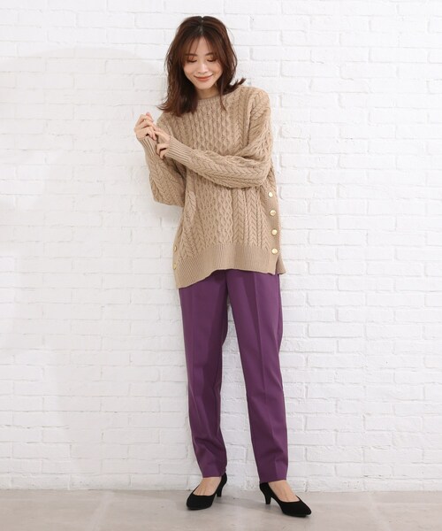 SHOO・LA・RUE（シューラルー）の「◆脇ボタンバルキーケーブルニット（ニット/セーター・レディース・オリーブ/アイボリー/サンドベージュ/ダークネイビー・00）」の13枚目の写真