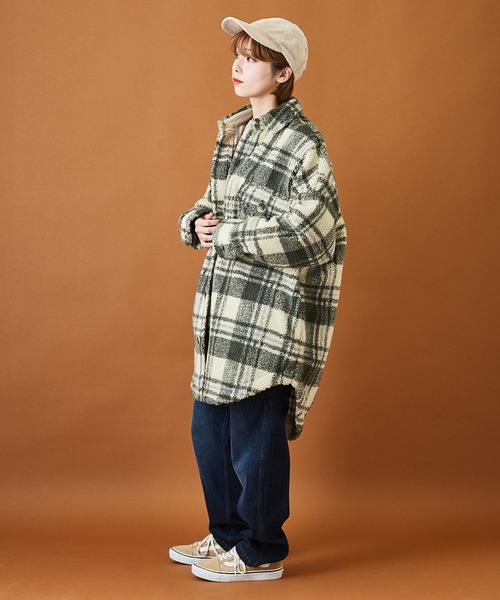 CUBE SUGAR(キューブシュガー)の「ボアチェック CPOジャケット(カバーオール・レディース・ホワイト/ネイビー/オレンジ・M)」の14枚目の写真