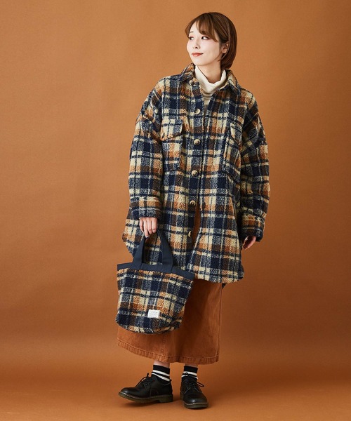 CUBE SUGAR(キューブシュガー)の「ボアチェック CPOジャケット(カバーオール・レディース・ホワイト/ネイビー/オレンジ・M)」の22枚目の写真