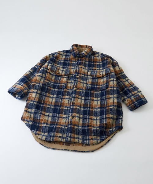 CUBE SUGAR(キューブシュガー)の「ボアチェック CPOジャケット(カバーオール・レディース・ホワイト/ネイビー/オレンジ・M)」の12枚目の写真