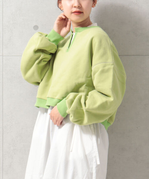 fredy repit（フレディレピ）の「微配色ミニ丈裏毛プルオーバー（スウェット・レディース・チャコールグレー/ライトグリーン/アイボリー・38）」の3枚目の写真