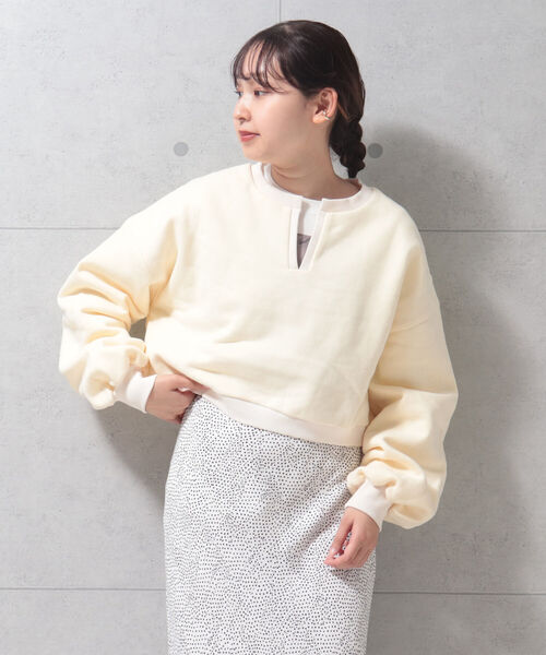 fredy repit（フレディレピ）の「微配色ミニ丈裏毛プルオーバー（スウェット・レディース・チャコールグレー/ライトグリーン/アイボリー・38）」の12枚目の写真