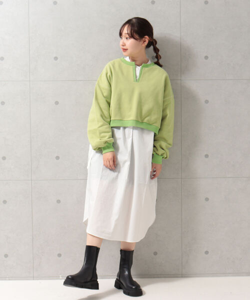 fredy repit（フレディレピ）の「微配色ミニ丈裏毛プルオーバー（スウェット・レディース・チャコールグレー/ライトグリーン/アイボリー・38）」の13枚目の写真