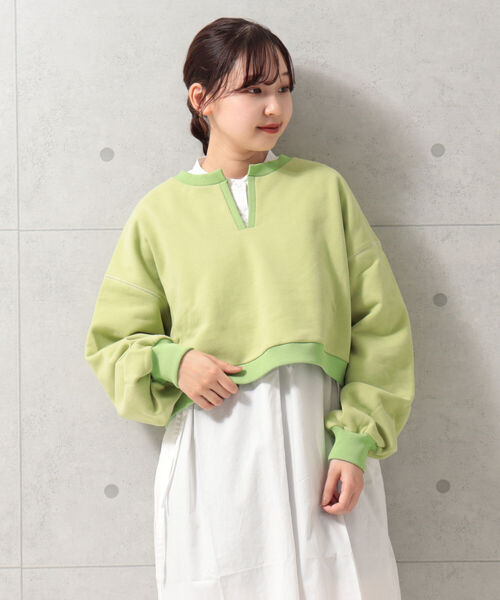 fredy repit（フレディレピ）の「微配色ミニ丈裏毛プルオーバー（スウェット・レディース・チャコールグレー/ライトグリーン/アイボリー・38）」の20枚目の写真