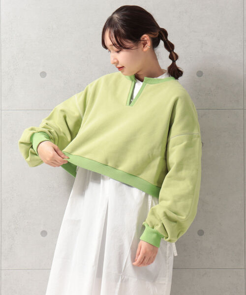 fredy repit（フレディレピ）の「微配色ミニ丈裏毛プルオーバー（スウェット・レディース・チャコールグレー/ライトグリーン/アイボリー・38）」の16枚目の写真