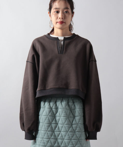 fredy repit（フレディレピ）の「微配色ミニ丈裏毛プルオーバー（スウェット・レディース・チャコールグレー/ライトグリーン/アイボリー・38）」の22枚目の写真