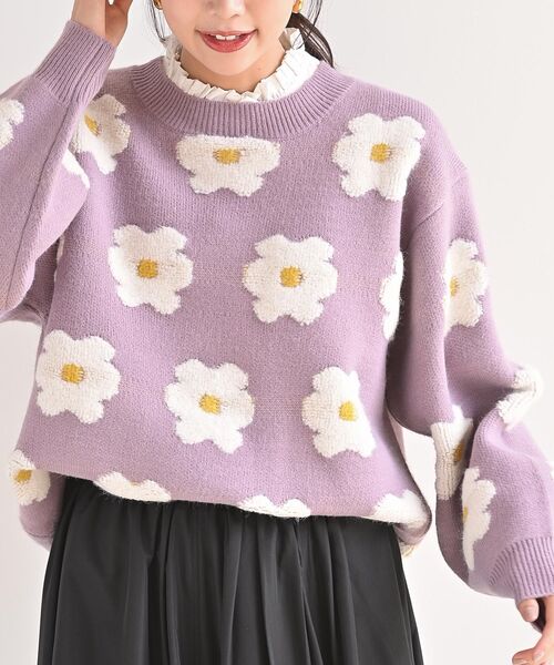 rps（アールピーエス）の「３Ｄフラワーニットプルオーバー（ニット/セーター・レディース・ブラック/ブルー/グリーン/杢グレー/ブルーグリーン/パープル/オレンジ/イエロー・M/フリー）」の6枚目の写真