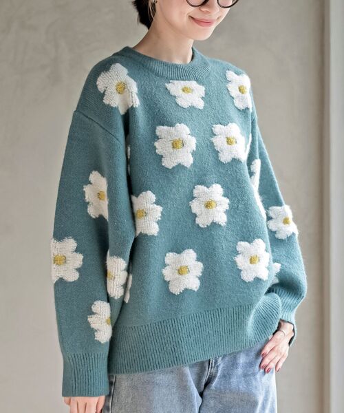 rps（アールピーエス）の「３Ｄフラワーニットプルオーバー（ニット/セーター・レディース・ブラック/ブルー/グリーン/杢グレー/ブルーグリーン/パープル/オレンジ/イエロー・M/フリー）」の5枚目の写真
