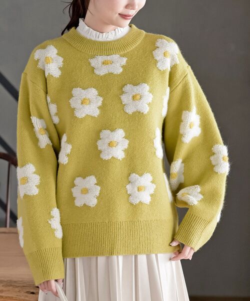 rps（アールピーエス）の「３Ｄフラワーニットプルオーバー（ニット/セーター・レディース・ブラック/ブルー/グリーン/杢グレー/ブルーグリーン/パープル/オレンジ/イエロー・M/フリー）」の7枚目の写真