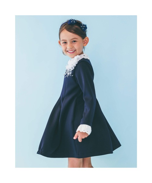 BeBe（ベベ）の「BeBe/フォーマル3WAY付け襟Aラインワンピース(110~130cm)（ドレス・キッズ・ネイビー・130/120/110）」の3枚目の写真