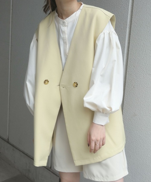 CORNERS（コーナーズ）の「ダブルボタンベスト（ベスト・レディース・ブラック/ベージュ/イエロー/アイボリー/グレイッシュベージュ・M）」の17枚目の写真