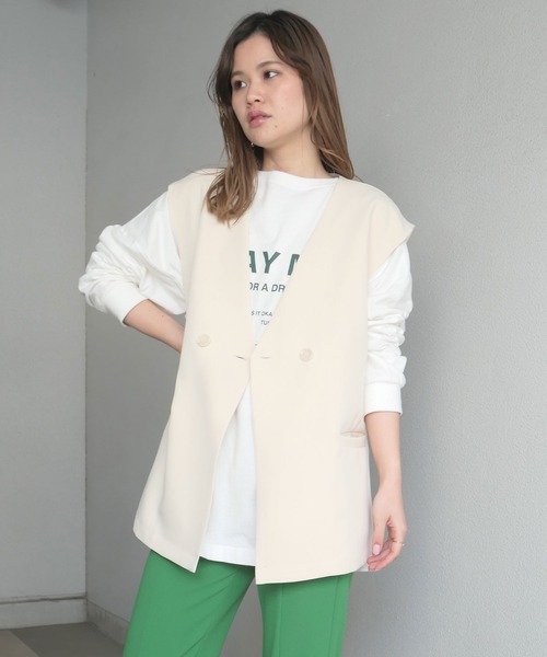 CORNERS（コーナーズ）の「ダブルボタンベスト（ベスト・レディース・ブラック/ベージュ/イエロー/アイボリー/グレイッシュベージュ・M）」の15枚目の写真