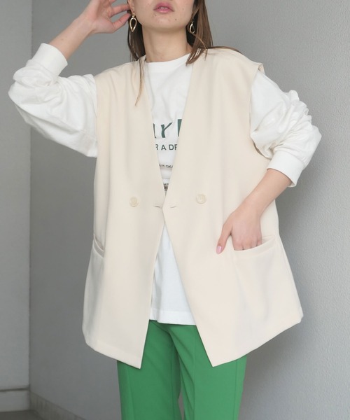 CORNERS（コーナーズ）の「ダブルボタンベスト（ベスト・レディース・ブラック/ベージュ/イエロー/アイボリー/グレイッシュベージュ・M）」の16枚目の写真