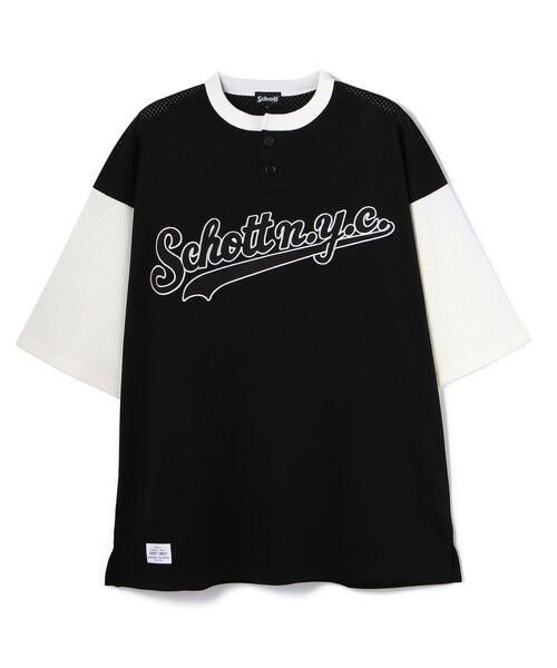 schott(ショット)の「【WEB LIMITED】Schott/ショット/MESH MESH HENRYNECK T-SHIRT/メッシュ ヘンリーTシャツ(Tシャツ/カットソー・メンズ・ブラック/ダークグリーン/その他/バーガンディー・MEDIUM/LARGE/X-LARGE)」の4枚目の写真