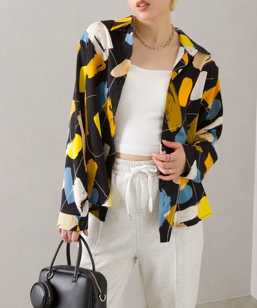 SpRay（スプレイ）の「ペイント風シャツ（シャツ/ブラウス・レディース・ホワイト/ブラック・FREE）」の6枚目の写真