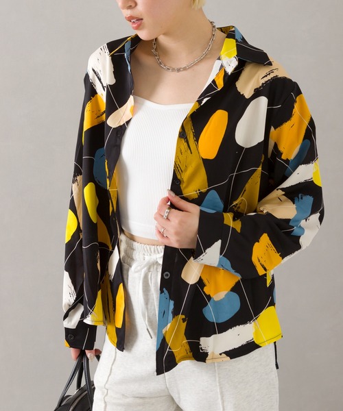 SpRay（スプレイ）の「ペイント風シャツ（シャツ/ブラウス・レディース・ホワイト/ブラック・FREE）」の5枚目の写真