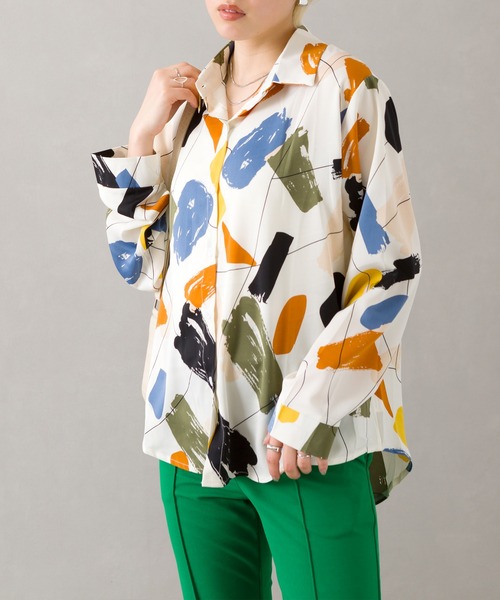 SpRay（スプレイ）の「ペイント風シャツ（シャツ/ブラウス・レディース・ホワイト/ブラック・FREE）」の14枚目の写真