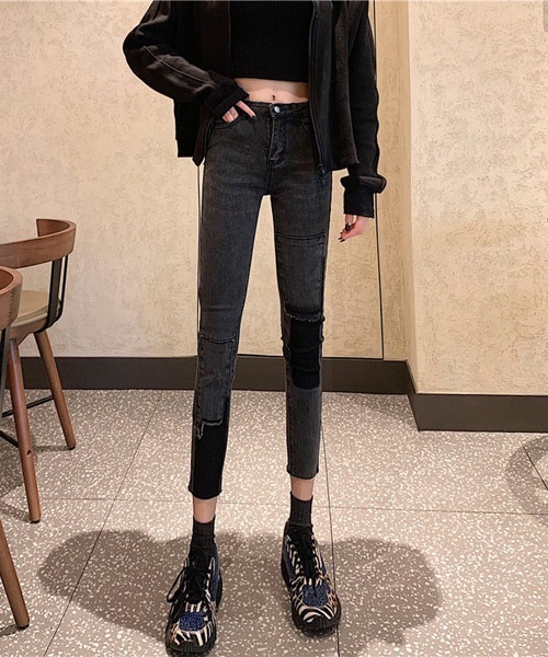 i-dare(アイディア)の「【i-dare】ハイウエスト デザイン デニムパンツ(デニムパンツ・レディース・グレー/ブルー・SMALL/MEDIUM/LARGE)」の3枚目の写真