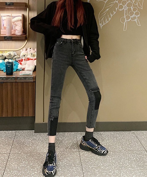 i-dare(アイディア)の「【i-dare】ハイウエスト デザイン デニムパンツ(デニムパンツ・レディース・グレー/ブルー・SMALL/MEDIUM/LARGE)」の7枚目の写真
