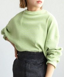 moment+（モーメントプラス）の「綿ストレッチリブボーダー ショート丈 ロングスリーブtee（Tシャツ/カットソー）」
