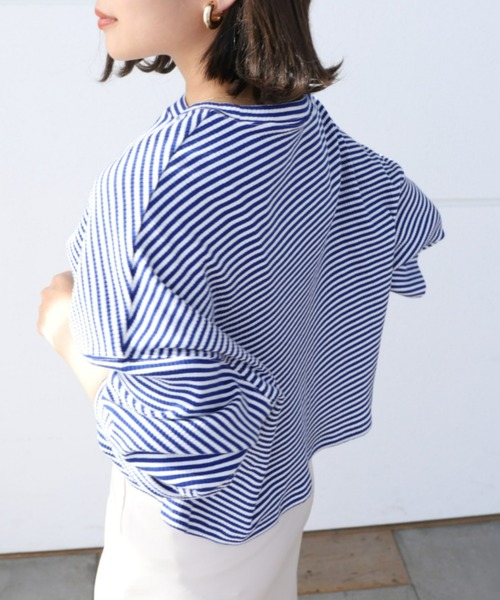 moment+(モーメントプラス)の「綿ストレッチリブボーダー ショート丈 ロングスリーブtee(Tシャツ/カットソー・レディース・ブラック/レッド/グリーン/ライトグリーン/ブルー・M)」の14枚目の写真
