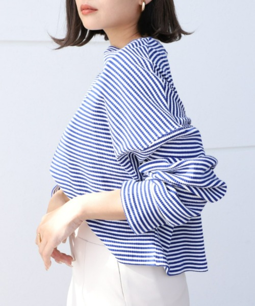 moment+(モーメントプラス)の「綿ストレッチリブボーダー ショート丈 ロングスリーブtee(Tシャツ/カットソー・レディース・ブラック/レッド/グリーン/ライトグリーン/ブルー・M)」の15枚目の写真