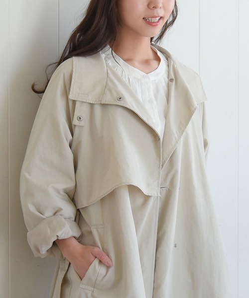 sango(sango)の「スタンドカラースプリングコート(トレンチコート・レディース・アイボリー/ライトカーキ・FREE)」の3枚目の写真