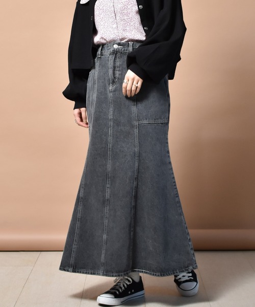 RETRO GIRL(レトロガール)の「配色ステッチマーメイドスカート(スカート・レディース・ブラック/オフホワイト/ライトグリーン/ケミカルウォッシュ・FREE)」の3枚目の写真