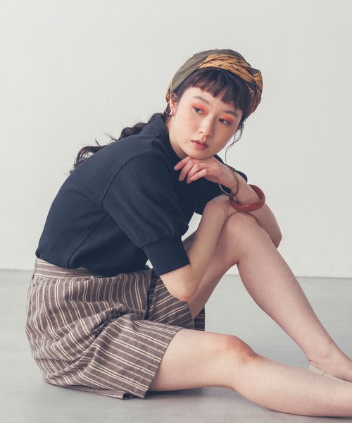 khakito（カーキト）の「コットンハニカム パフスリーブTシャツ（Tシャツ/カットソー・レディース・オフホワイト/オレンジ/ブラック・FREE）」の10枚目の写真