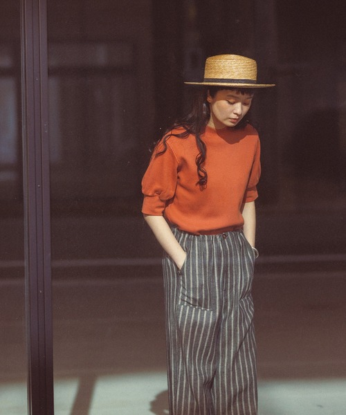 khakito（カーキト）の「コットンハニカム パフスリーブTシャツ（Tシャツ/カットソー・レディース・オフホワイト/オレンジ/ブラック・FREE）」の12枚目の写真